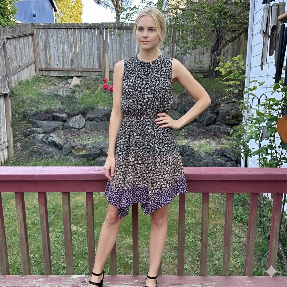 Rebecca Taylor Louisa Ditsy Floral Silk Dress